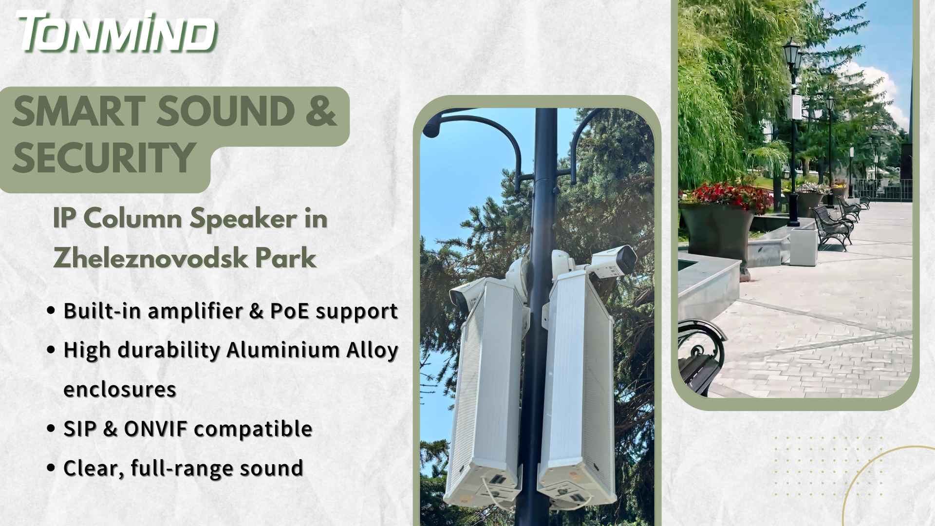 Smart Sound & Security: Tonmind IP Column Speaker in Zheleznovodsk Park