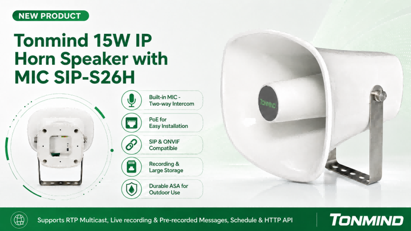 Tonmind Launches New 15W IP Horn Speaker with Built-in Microphone SIP-S26H